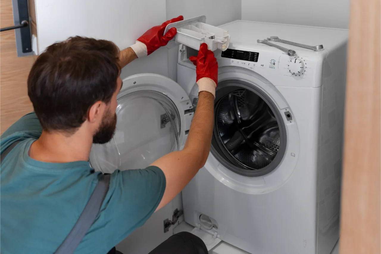 high angle man working as plumber